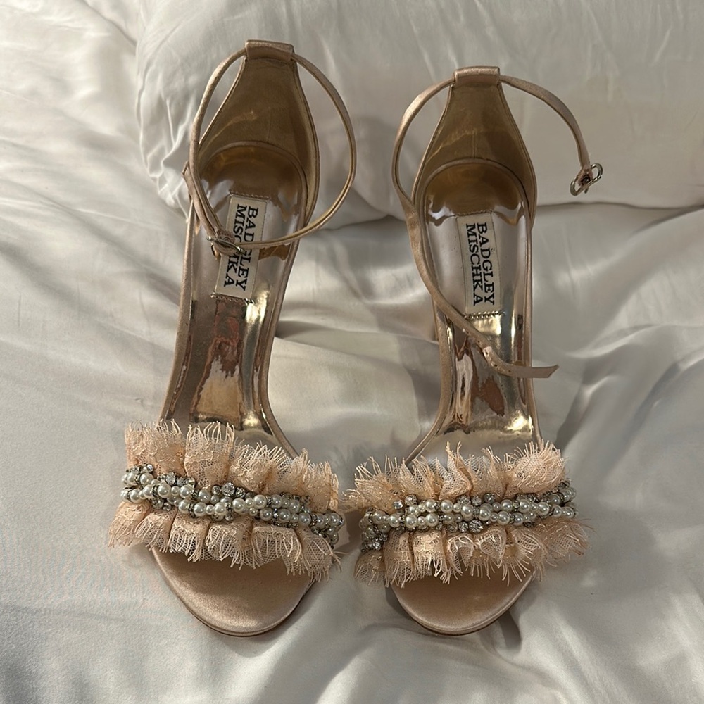 Badgley Mischka Light Pink Heels with Embellished Straps